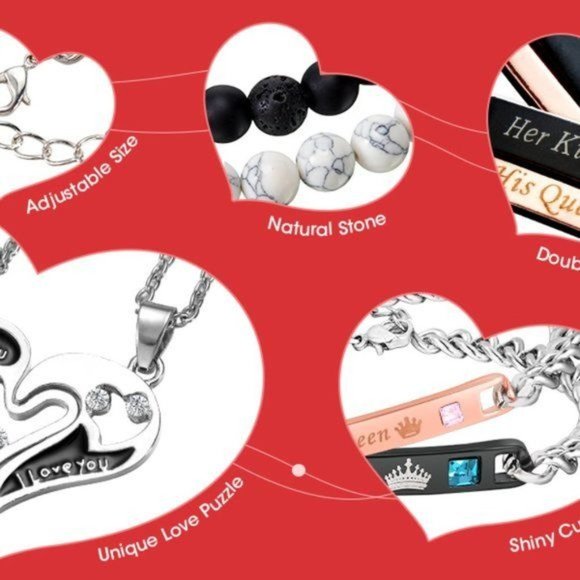 New 8 Pieces Couples Necklace Bracelet Matching Bracelets Set for Women … - Picture 9 of 9